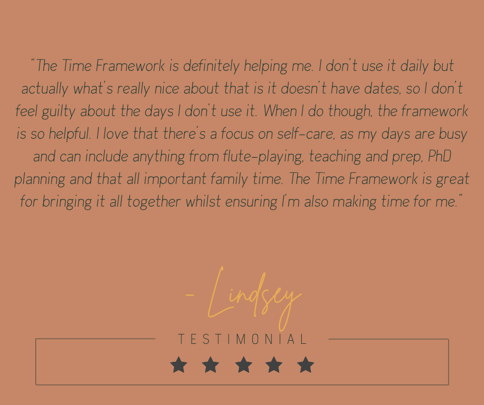 Testimonial from Lindsey about The TIME Framework