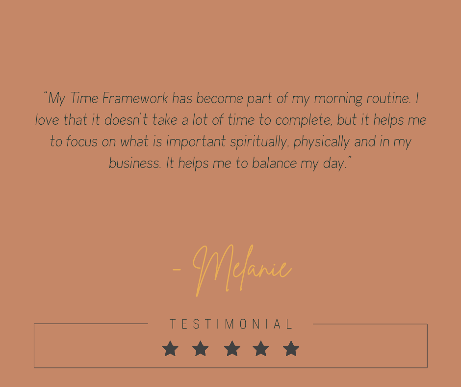 Testimonial from Melanie about The TIME Framework